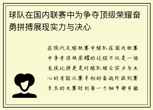 球队在国内联赛中为争夺顶级荣耀奋勇拼搏展现实力与决心